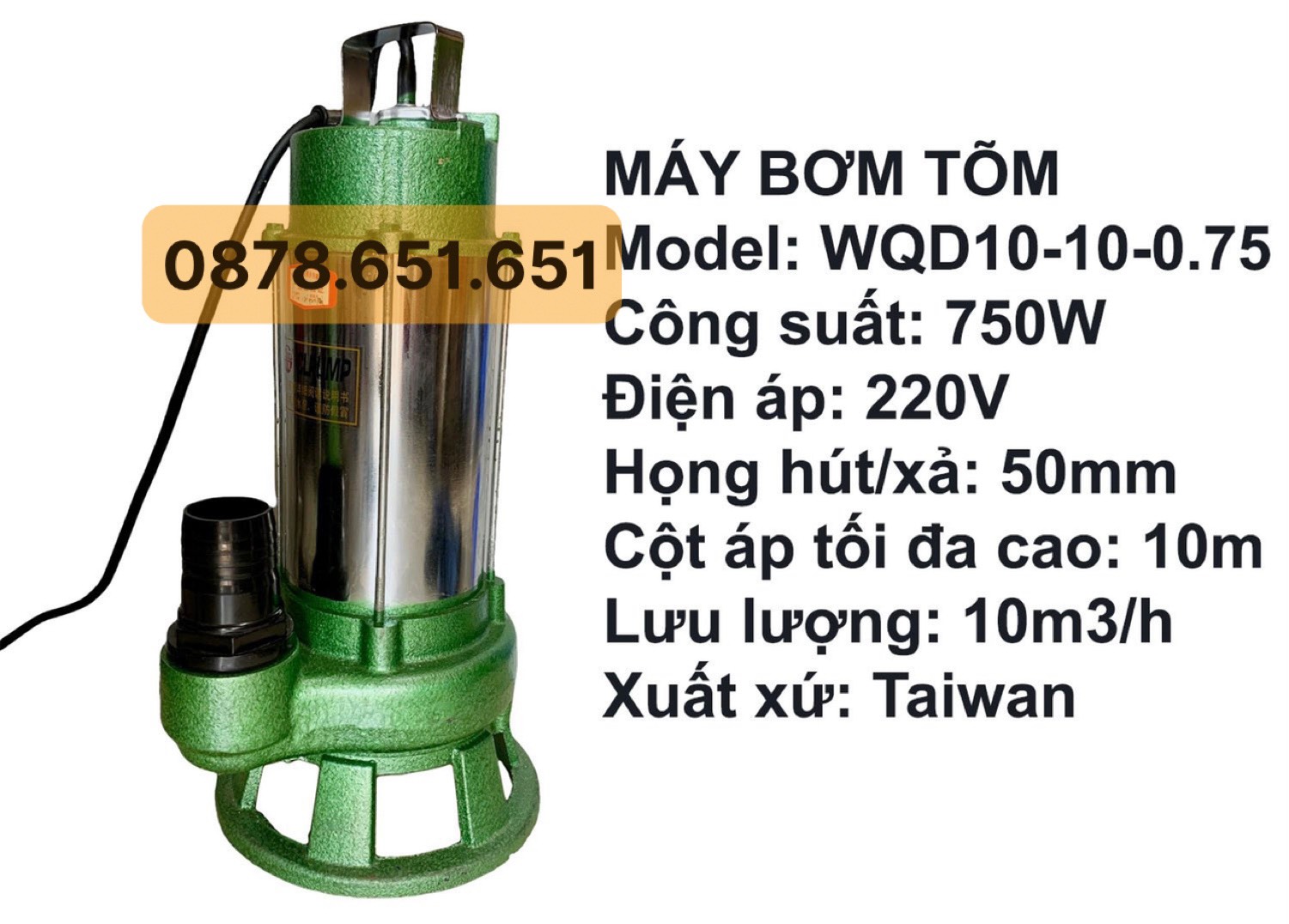 Máy Bơm Chìm Gang Xanh Thân Inox Có Phao