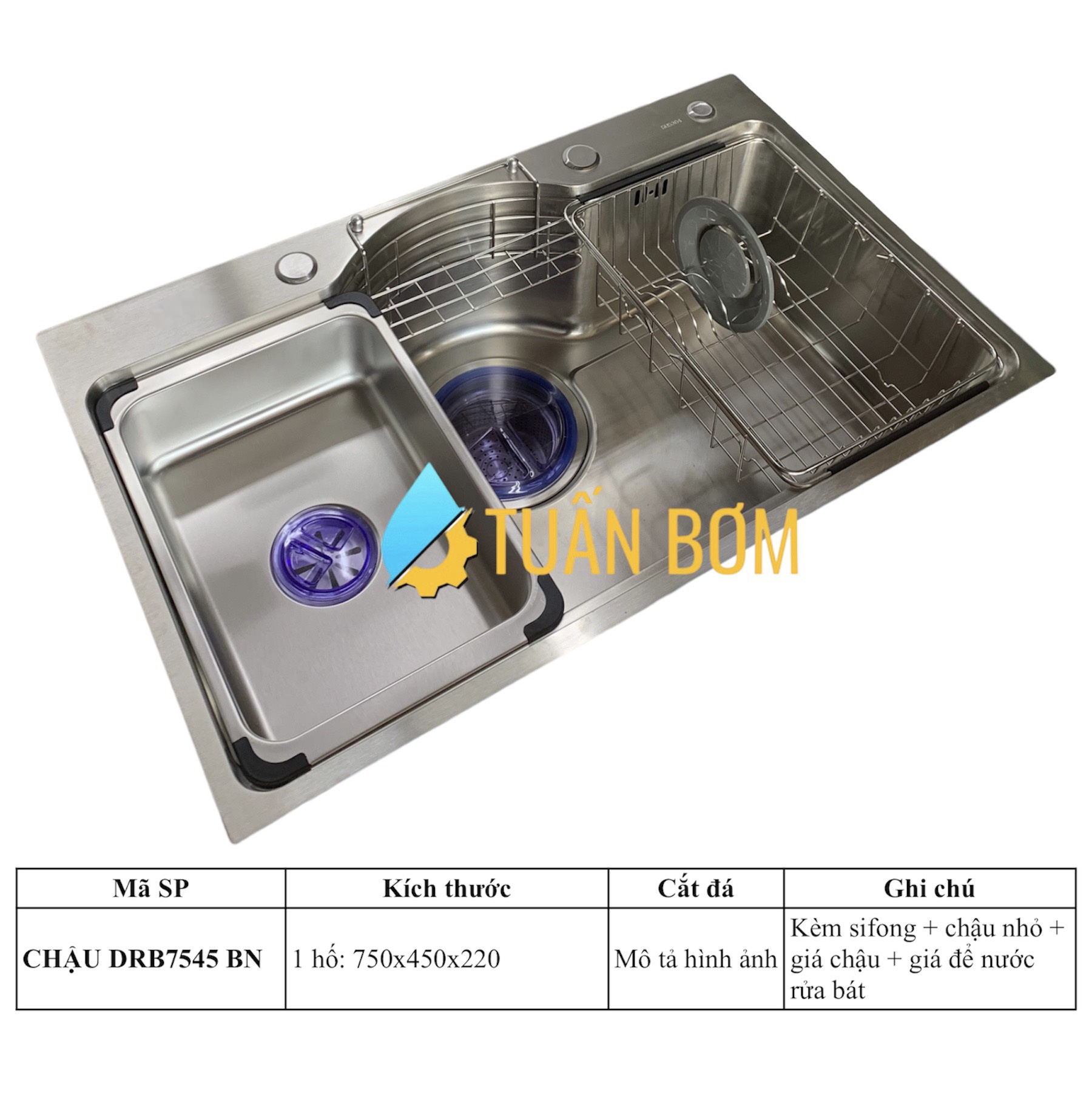 CHẬU ĐÚC ĐƠN BÁN NGUYỆT BN7545 INOX